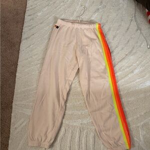 Aviator Nation Beige Joggers with Rainbow Stripe